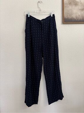 Roark Navy Wide-Leg Pinstripe Pants Embroidered